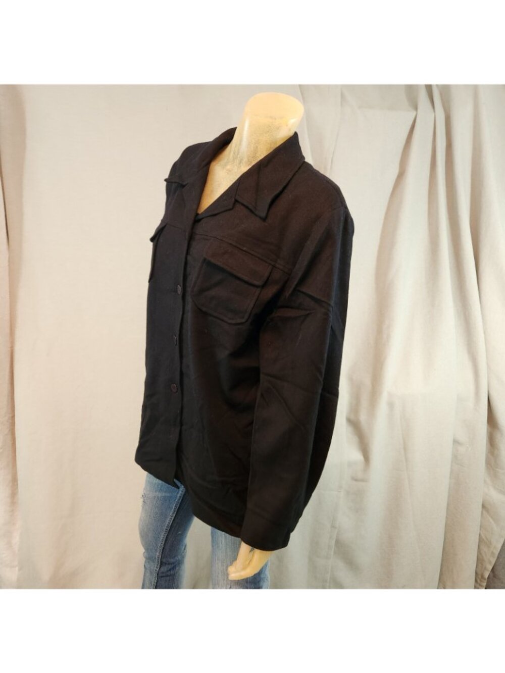 Bridgetown Coll. Black Button Down 100% Wool Shacket Jacket Size 16 XLARGE XL - Picture 4 of 5